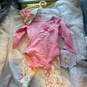 Little Beginnings Baby Girls 3PC Pink Waffle Bodysuit Floral Leggings Set 0-3M